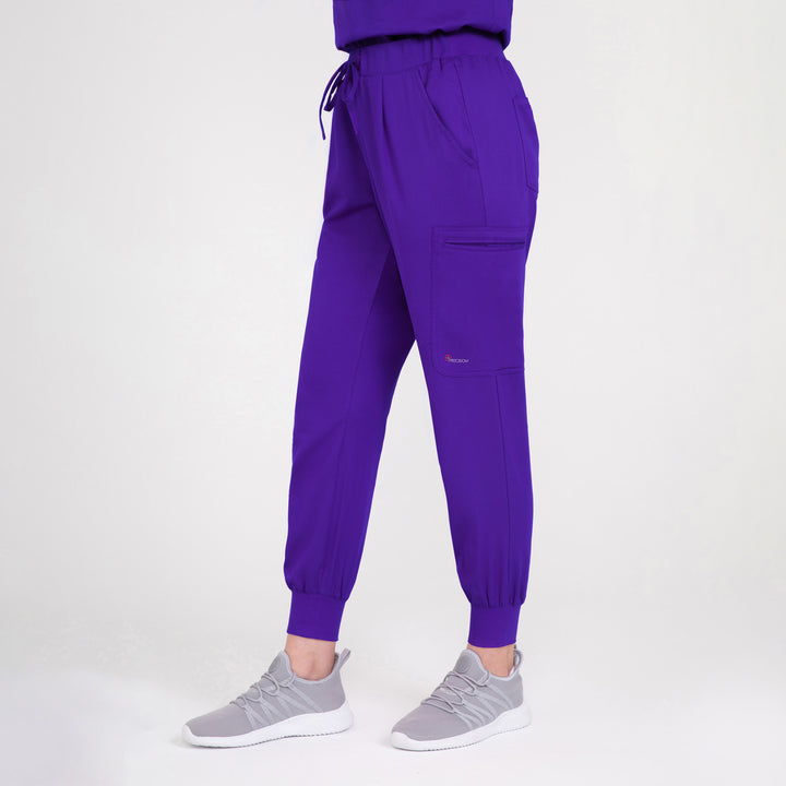 CopperActive™ Women’s Scrub Set Dark Purple V-neck Top & Jogger Pants