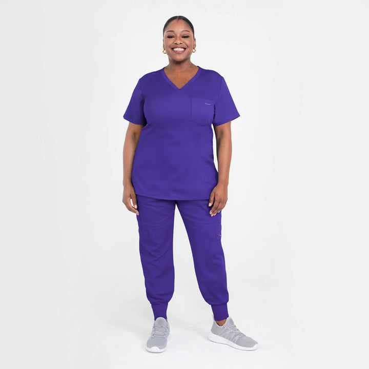 CopperActive™ Women’s Scrub Set Dark Purple V-neck Top & Jogger Pants