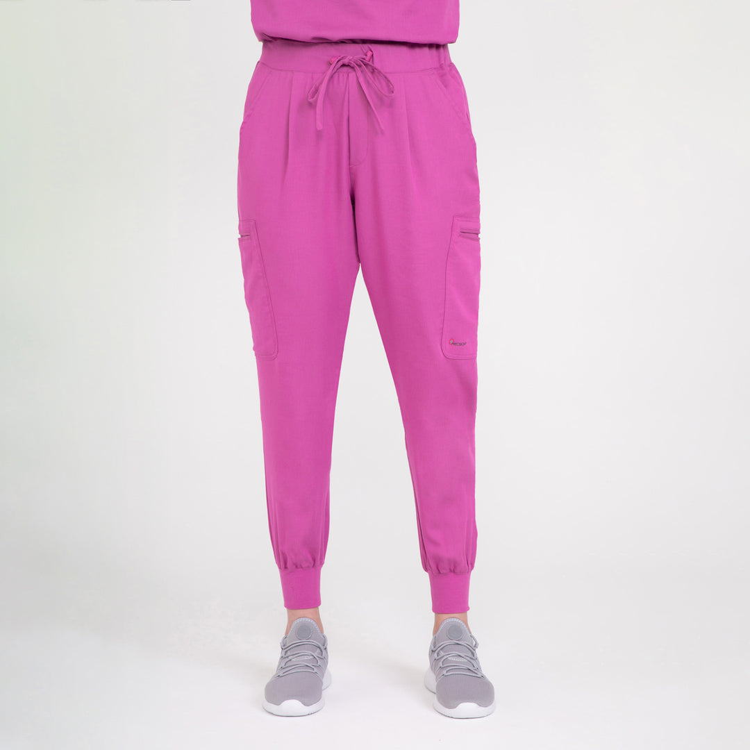 CopperActive™ Women’s Scrub Set Fuchsia V-neck Top and Jogger Pants