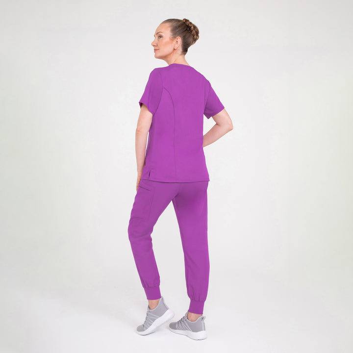 CopperActive™ Women's Scrub Set Plum Purple V-neck Top & Jogger Pants