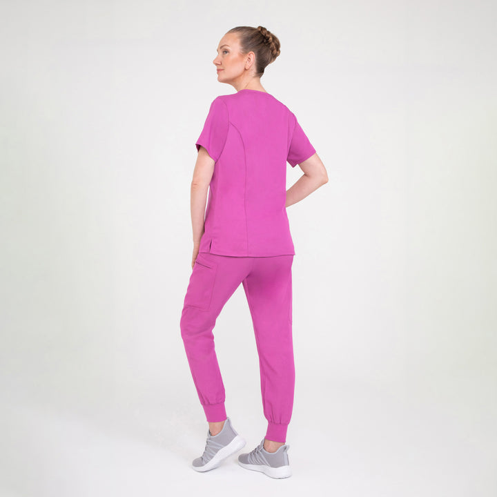 CopperActive™ Women’s Scrub Set Fuchsia V-neck Top and Jogger Pants