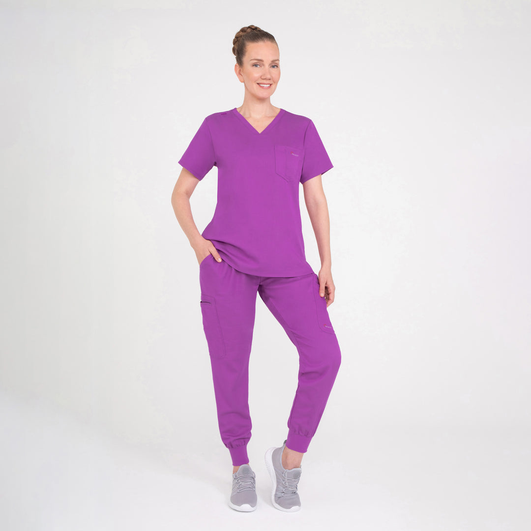 CopperActive™ Women's Scrub Set Plum Purple V-neck Top & Jogger Pants