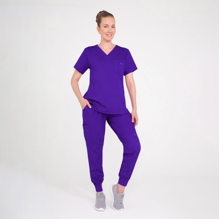 CopperActive™ Women’s Scrub Set Dark Purple V-neck Top & Jogger Pants