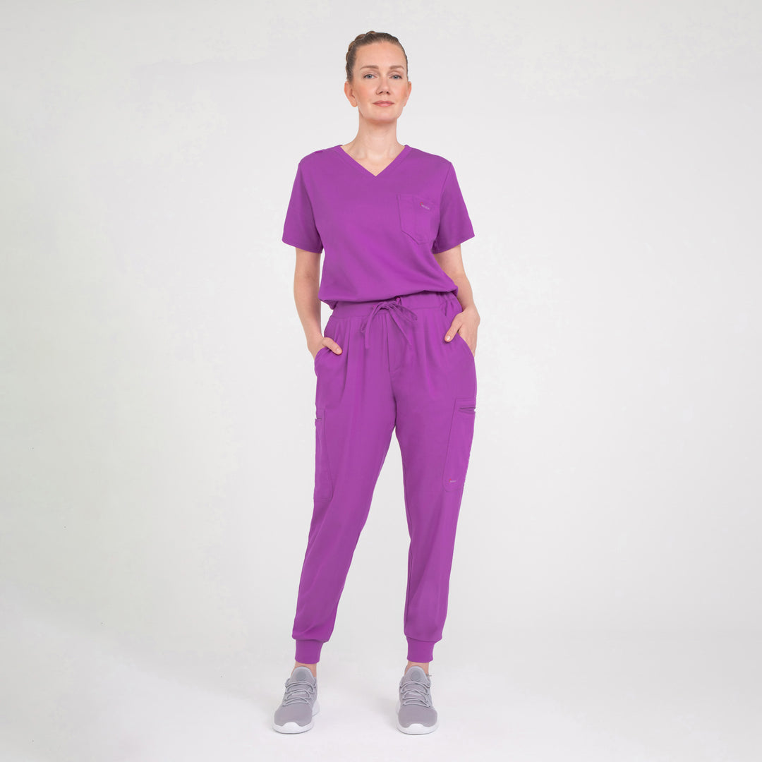 CopperActive™ Women's Scrub Set Plum Purple V-neck Top & Jogger Pants