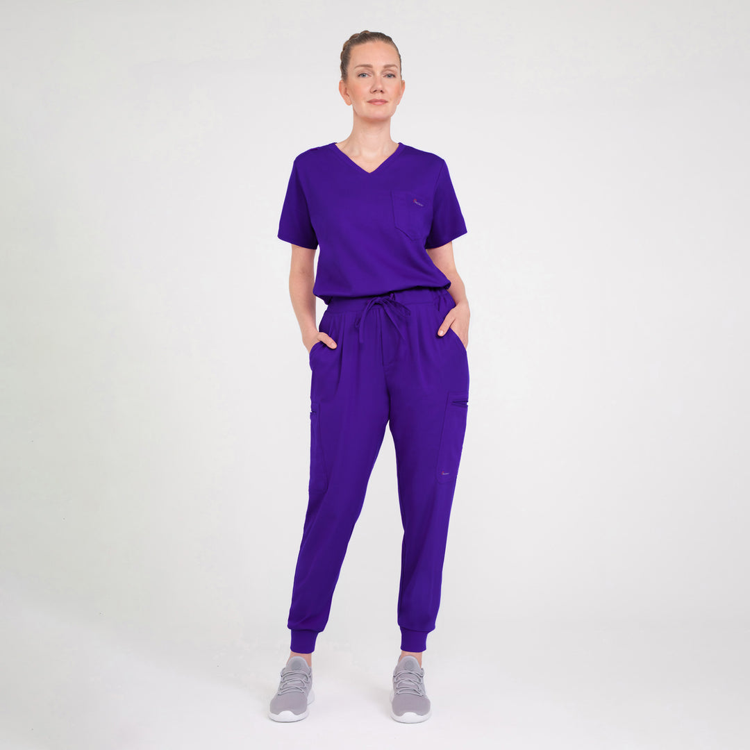 CopperActive™ Women’s Scrub Set Dark Purple V-neck Top & Jogger Pants