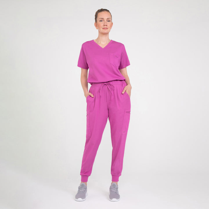 CopperActive™ Women’s Scrub Set Fuchsia V-neck Top and Jogger Pants