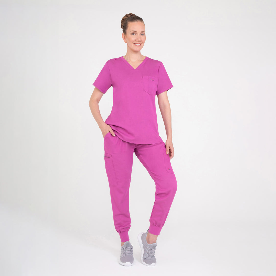 CopperActive™ Women’s Scrub Set Fuchsia V-neck Top and Jogger Pants