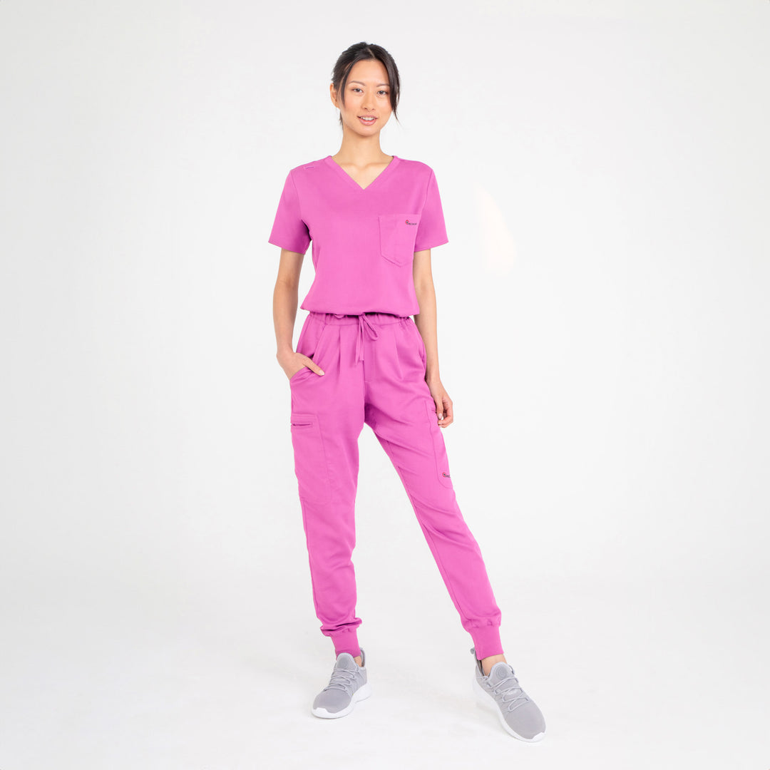 CopperActive™ Women’s Scrub Set Fuchsia V-neck Top and Jogger Pants