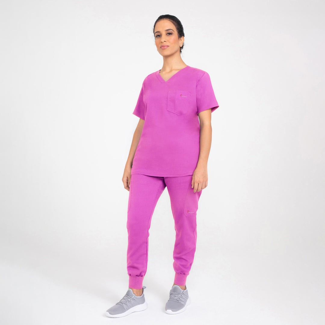 CopperActive™ Women’s Scrub Set Fuchsia V-neck Top and Jogger Pants