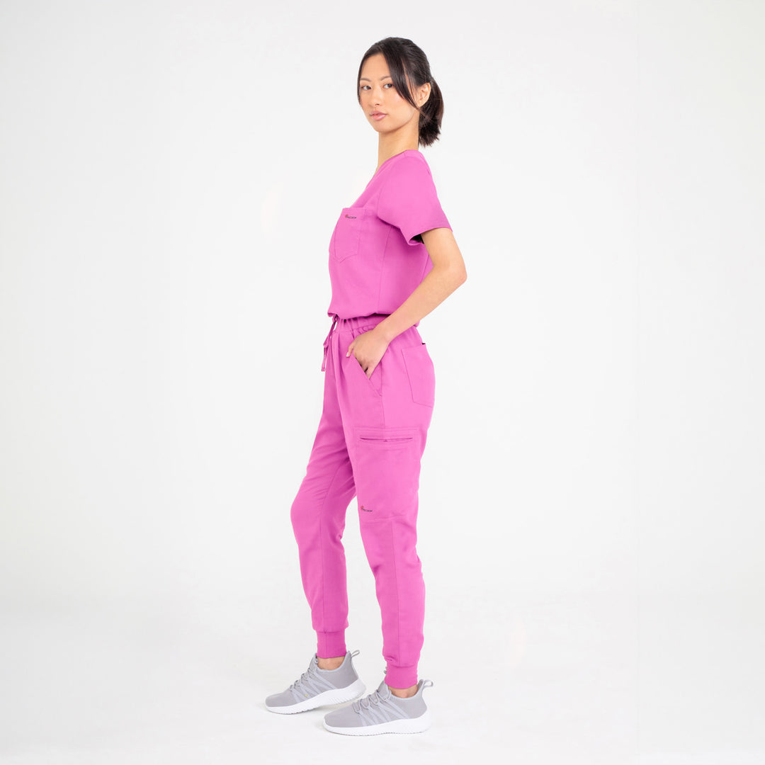 CopperActive™ Women’s Scrub Set Fuchsia V-neck Top and Jogger Pants