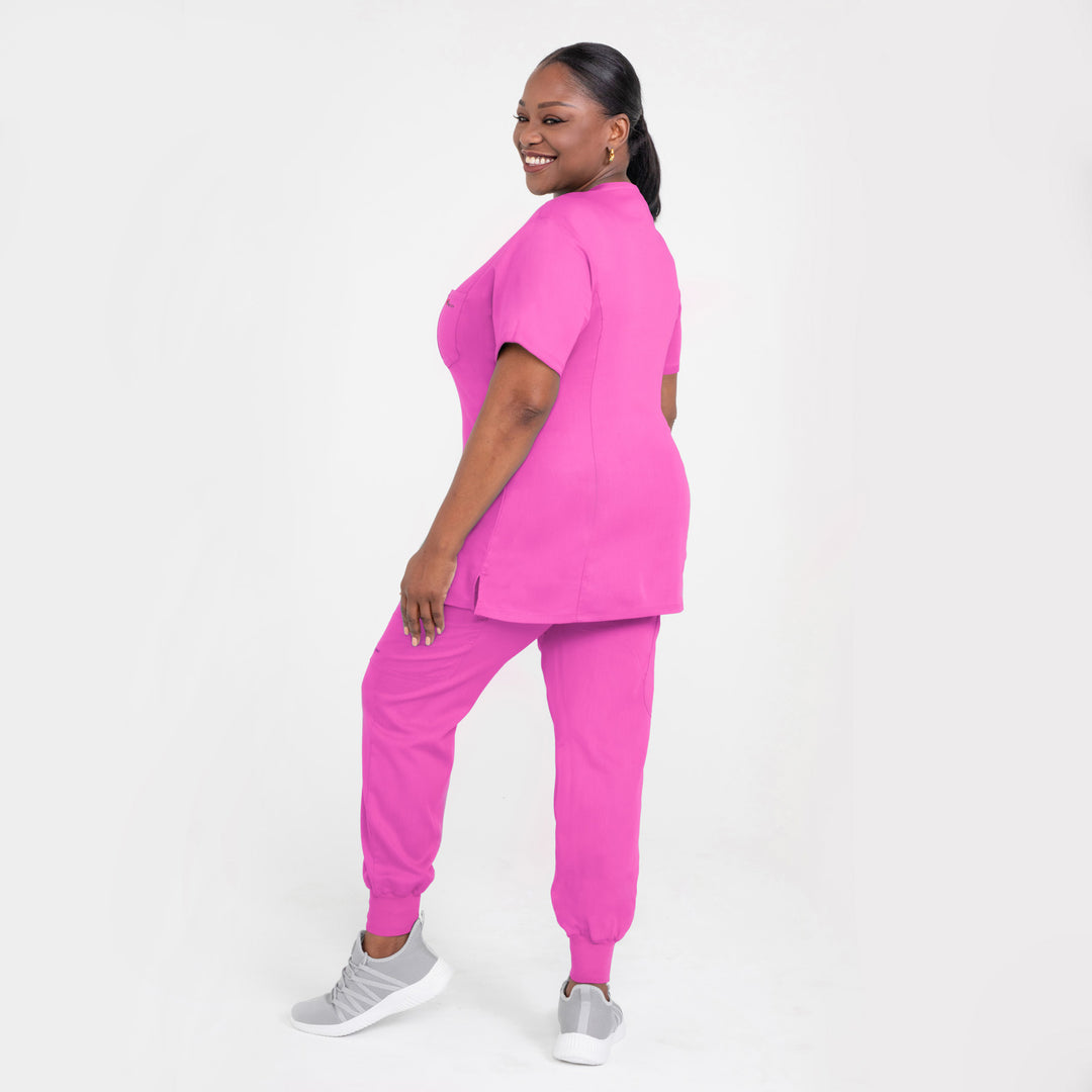 CopperActive™ Women’s Scrub Set Fuchsia V-neck Top and Jogger Pants