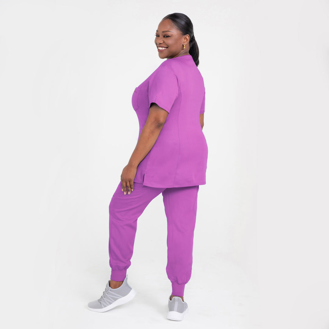 CopperActive™ Women's Scrub Set Plum Purple V-neck Top & Jogger Pants