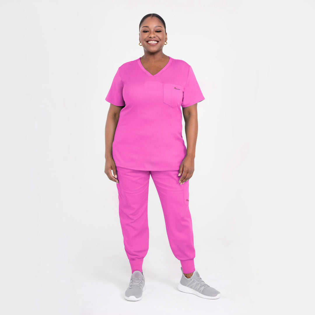 CopperActive™ Women’s Scrub Set Fuchsia V-neck Top and Jogger Pants