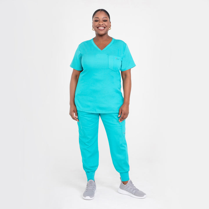 CopperActive™ Scrub Teal Set: Women’s V-neck Top & Jogger Pants