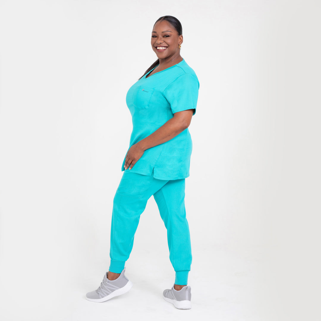 CopperActive™ Scrub Teal Set: Women’s V-neck Top & Jogger Pants