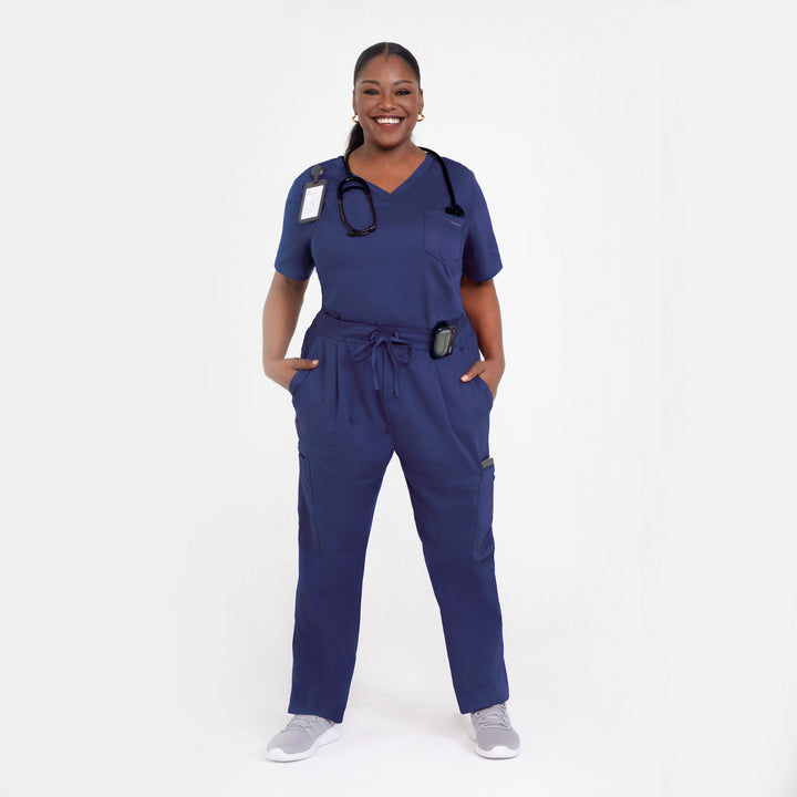 CopperActive™ Women's Scrub Set Navy Blue V-neck Top & Straight Pants