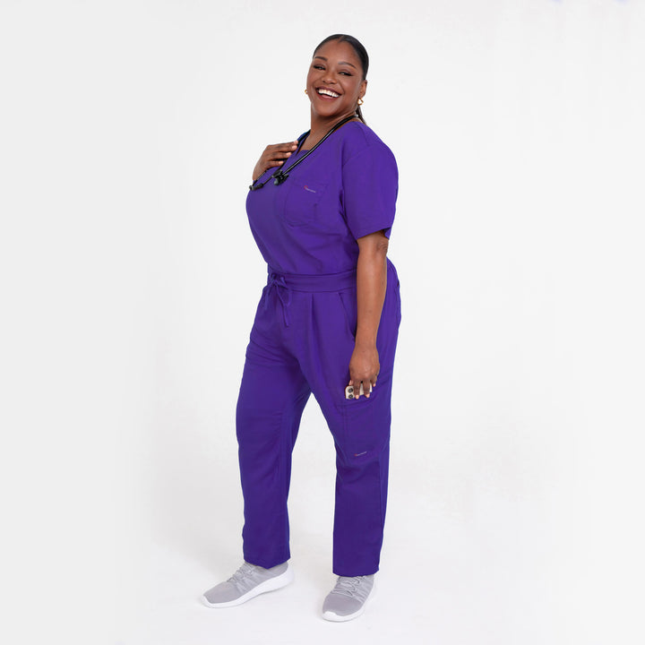 CopperActive™ Women's Scrub Set Dark Purple V-neck Top & Straight Leg