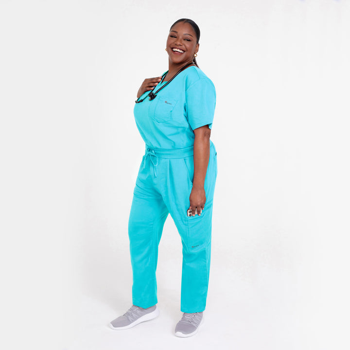 CopperActive™ Women's Scrub Set Teal V-neck Top & Straight Leg Pants