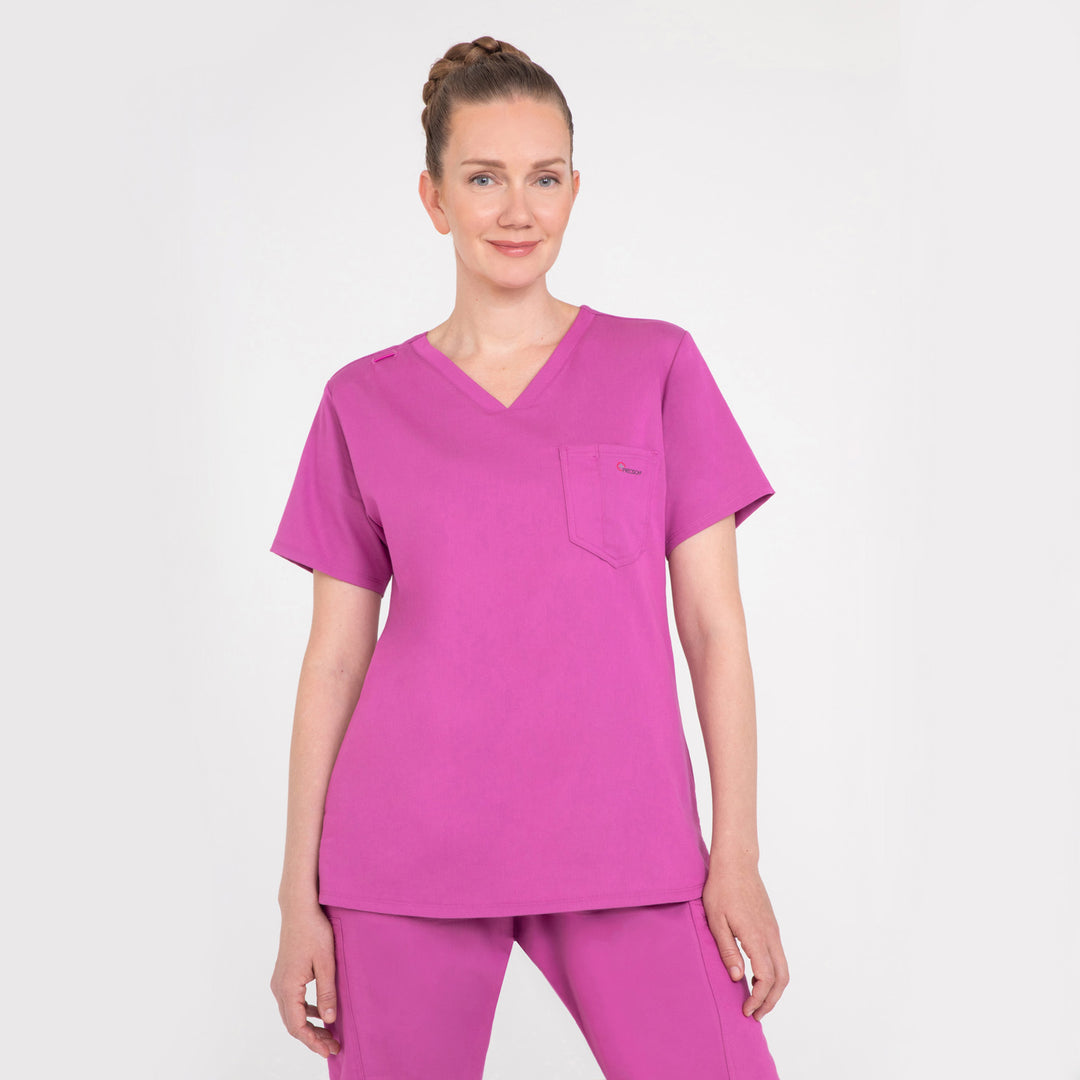 CopperActive™ Women’s Scrub Set Fuchsia V-neck Top and Jogger Pants