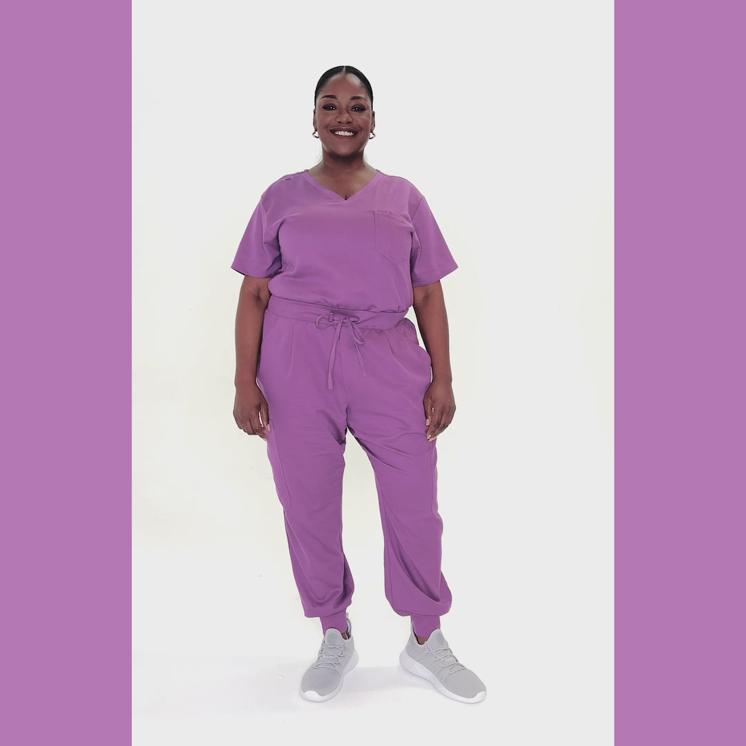 CopperActive™ Scrub Plum Purple Set: Women’s V-neck Top & Jogger Pants