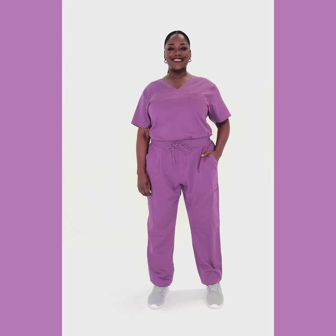 CopperActive™ Women's Scrub Dark Purple Set: V-neck Top & Straight Leg Pants