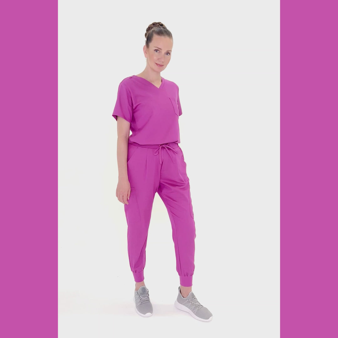 CopperActive™ Scrub Fuchsia Set: Women’s V-neck Top & Jogger Pants