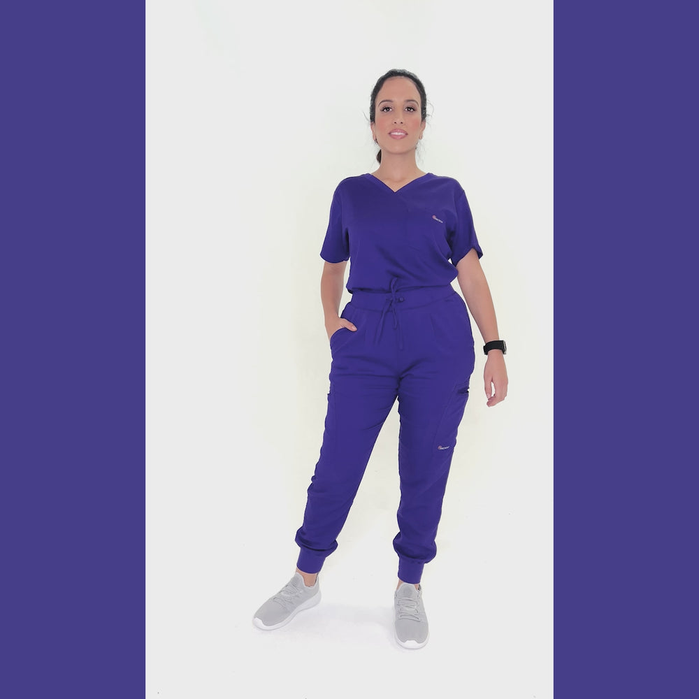 CopperActive™ Scrub Dark Purple Set: Women’s V-neck Top & Jogger Pants