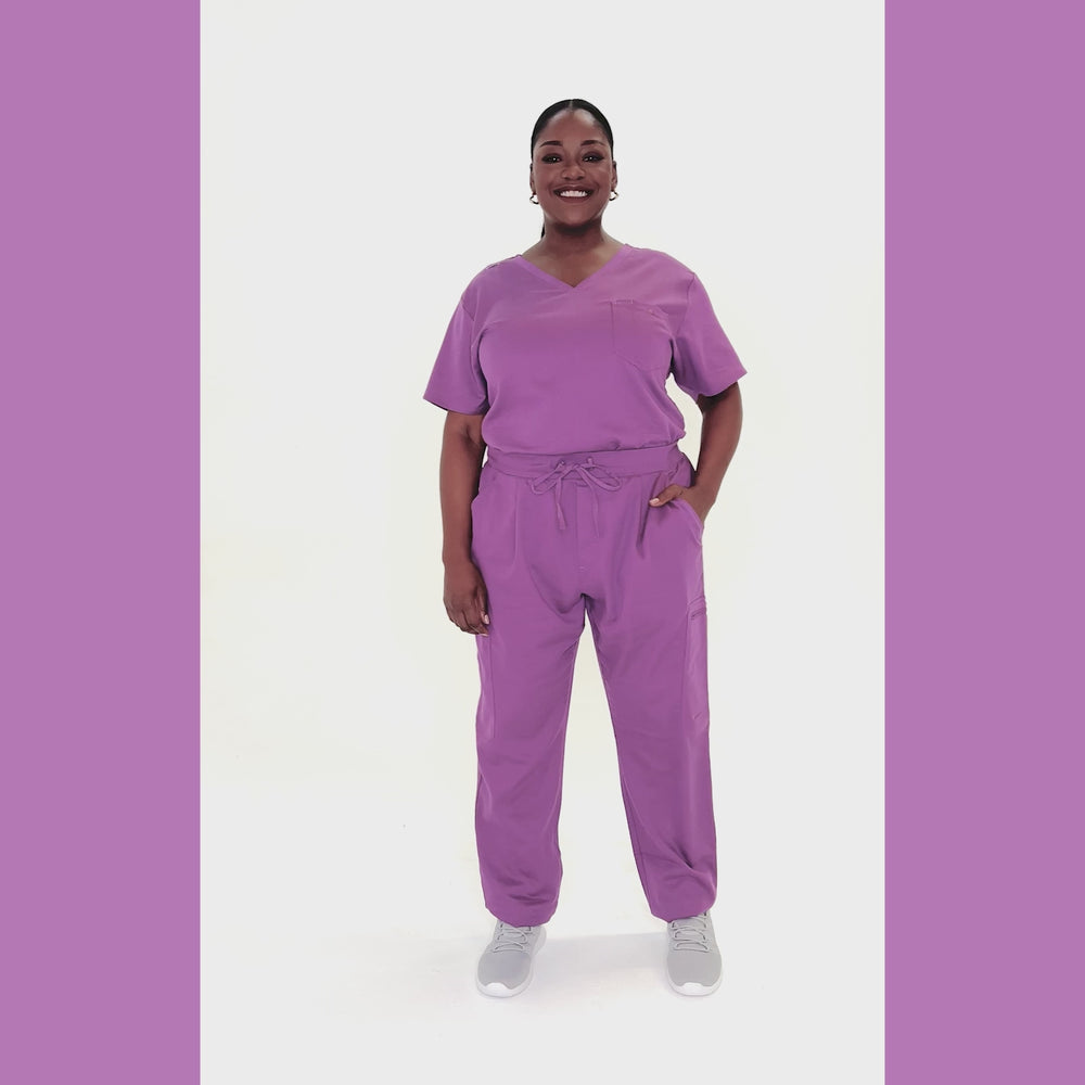 CopperActive™ Women's Scrub Plum Purple Set: V-neck Top & Straight Leg Pants